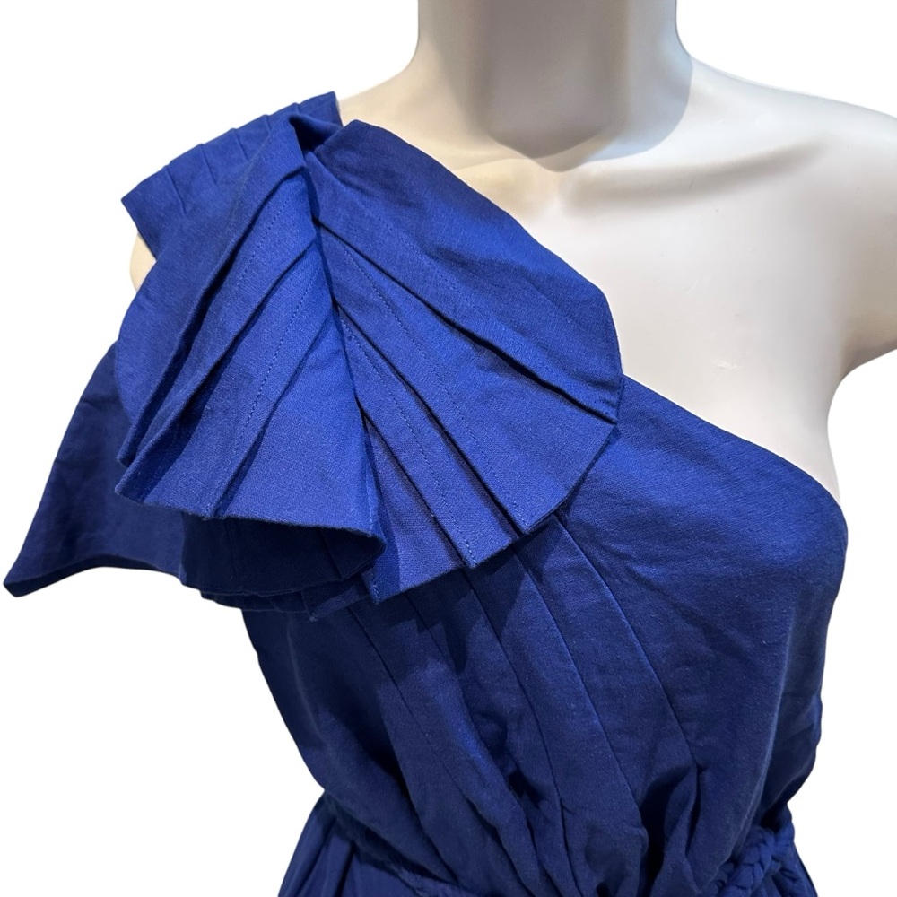 Farm Rio One Shoulder Blue Leaf Maxi Dress Small New with Tag - Picture 5 of 16